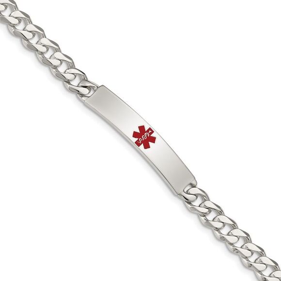 Kazi Luxury Sterling Silver Polished Medical Curb Link ID Bracelet